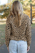 Leopard Polo Collar V Neck Pullover Long Sleeve Top
